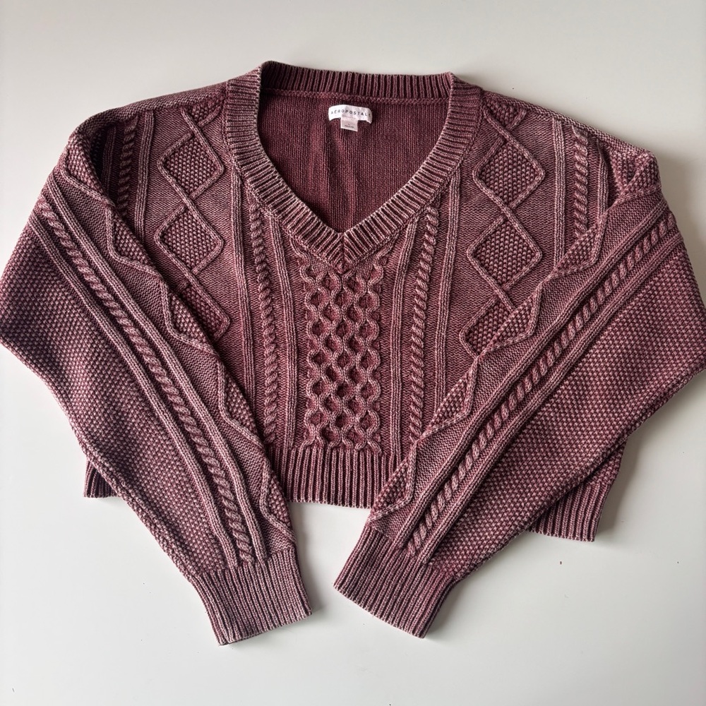 Aeropostale Cropped Cable Knit Sweater, Size L